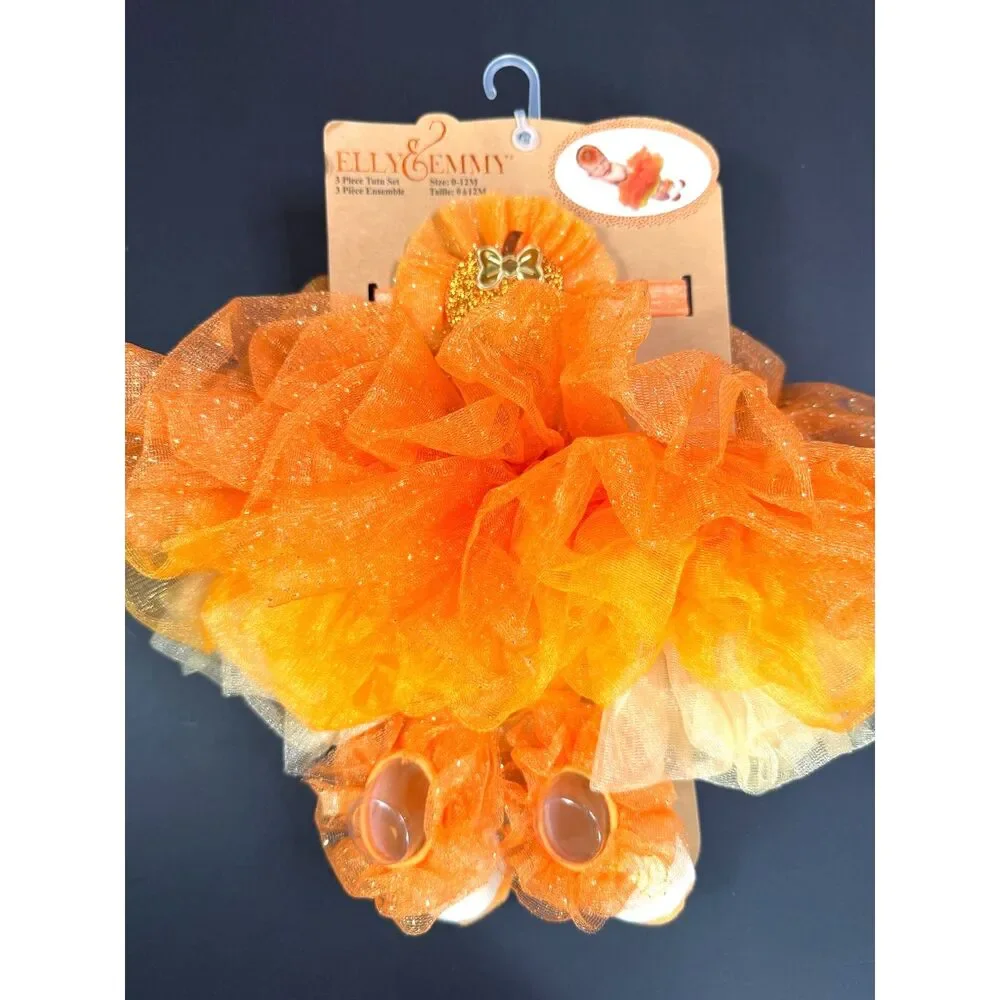 Elly & Emmy Baby Pumpkin Tutu Set 3pc Halloween 0-12M NWT